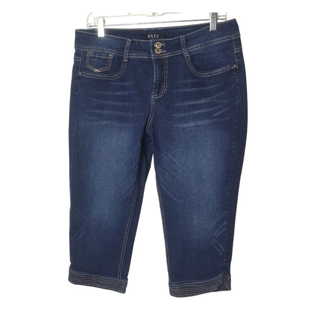 Beau Dawson Womens Denim Capri Jeans 10 Stretch Chic Detail Hem Mid-rise Curvy
